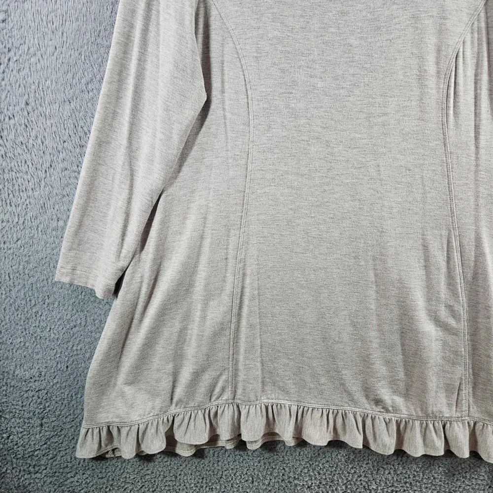 Ali Miles Womens Small Tan Ruffle Hem Tunic Top Long Sleeve Scoop Neck Heathered